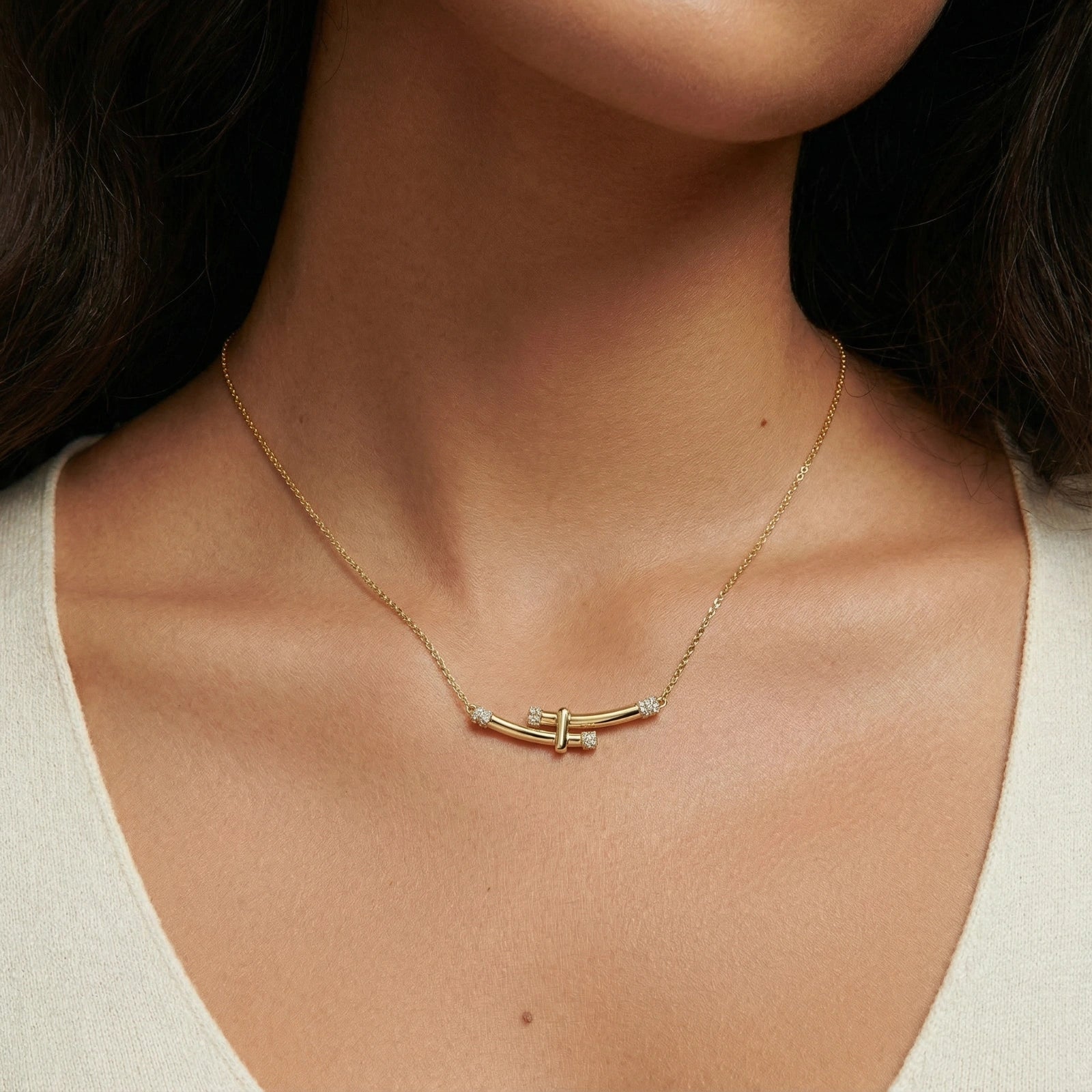 Bamboo Crystal Arc Necklace | Ava Sterling