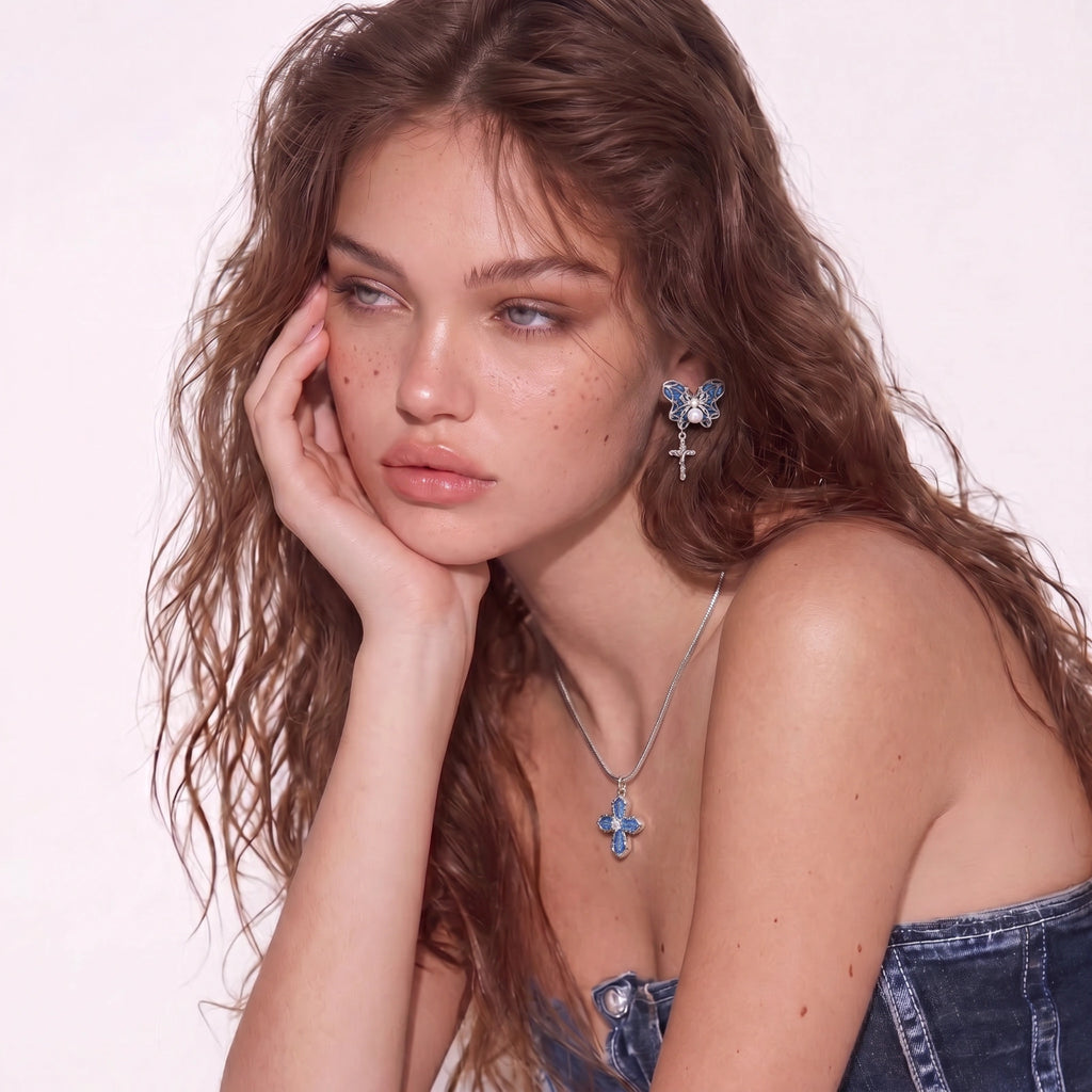 Denim Cross Necklace | Ava Sterling