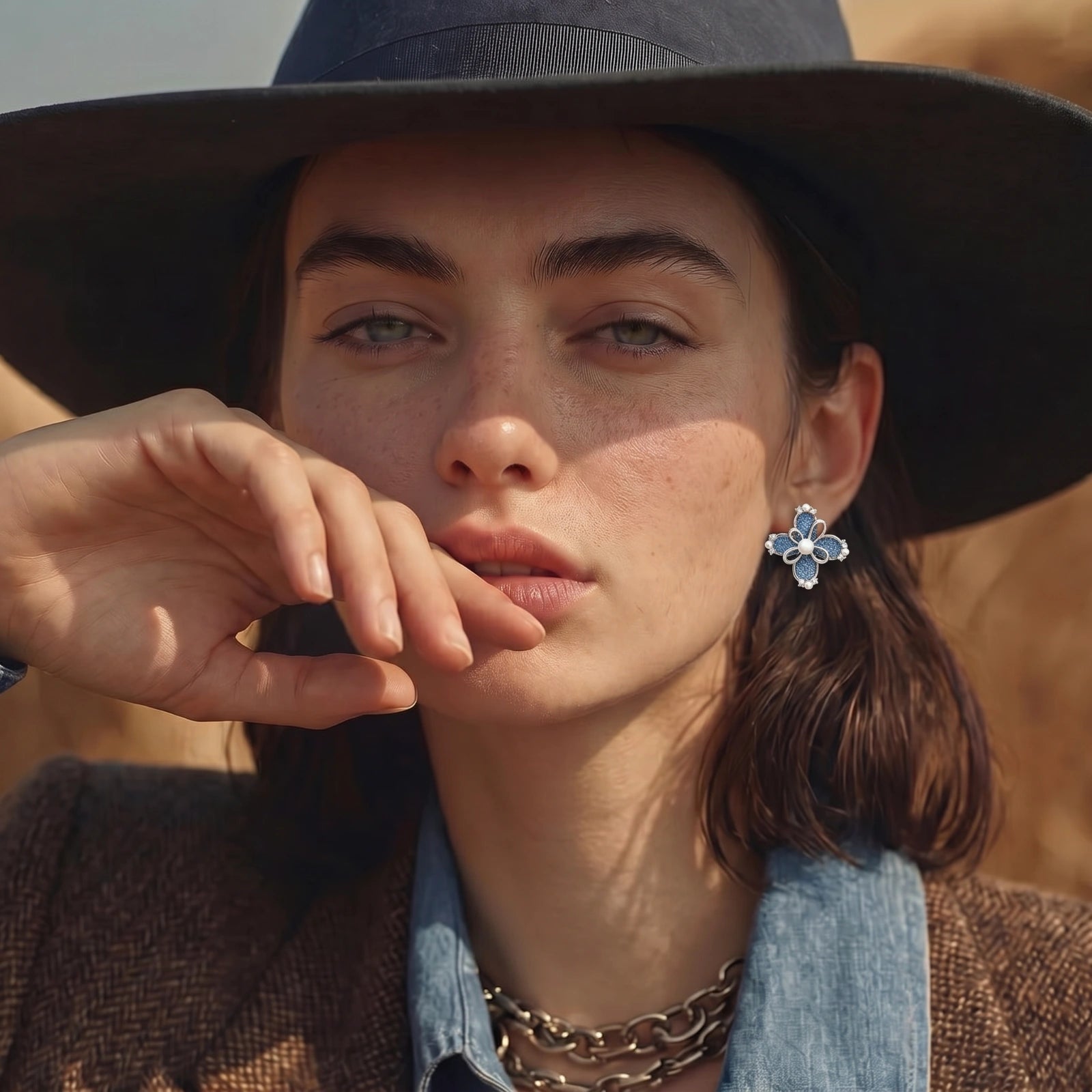 Denim Bloom Studs | Ava Sterling